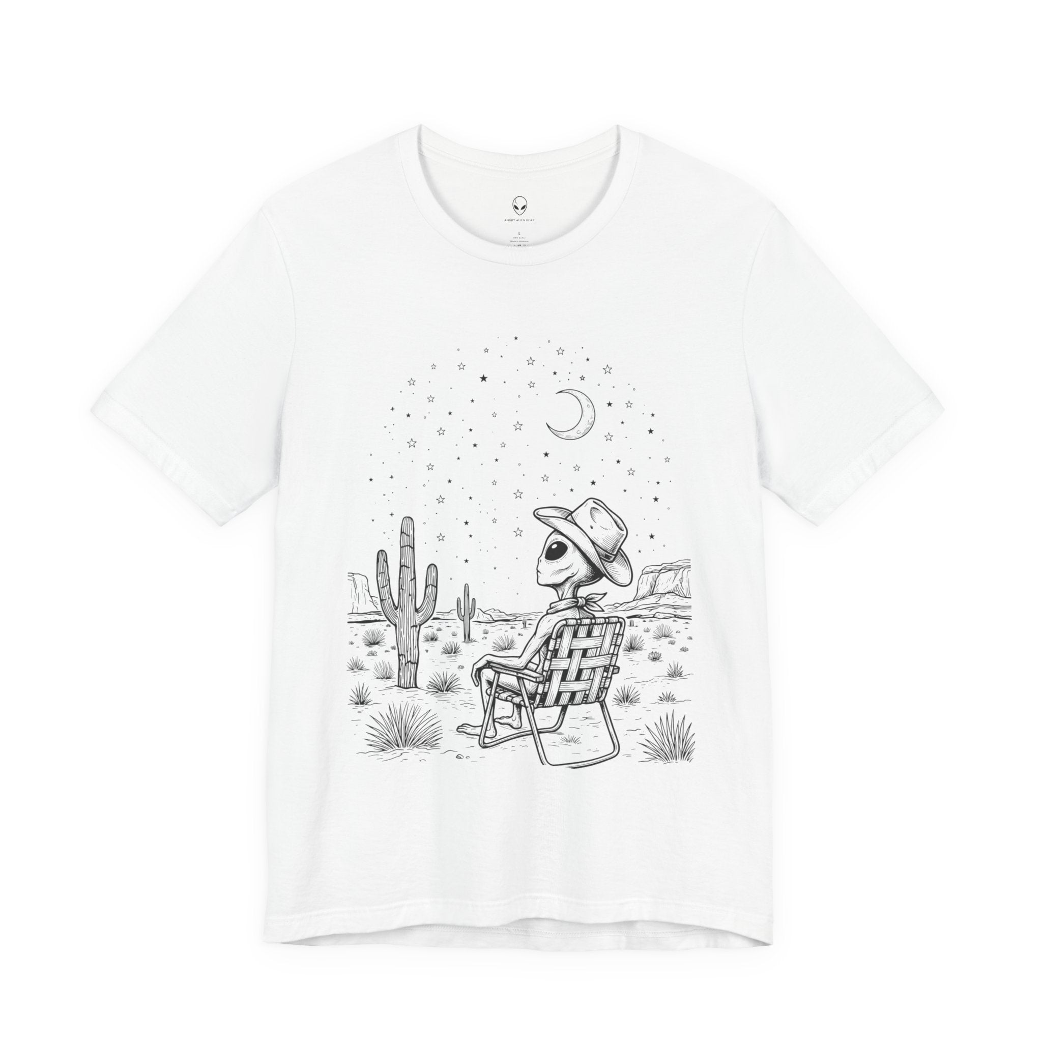 Alien Cowboy Sitting in Desert Tee | Night Sky Lawn Chair
