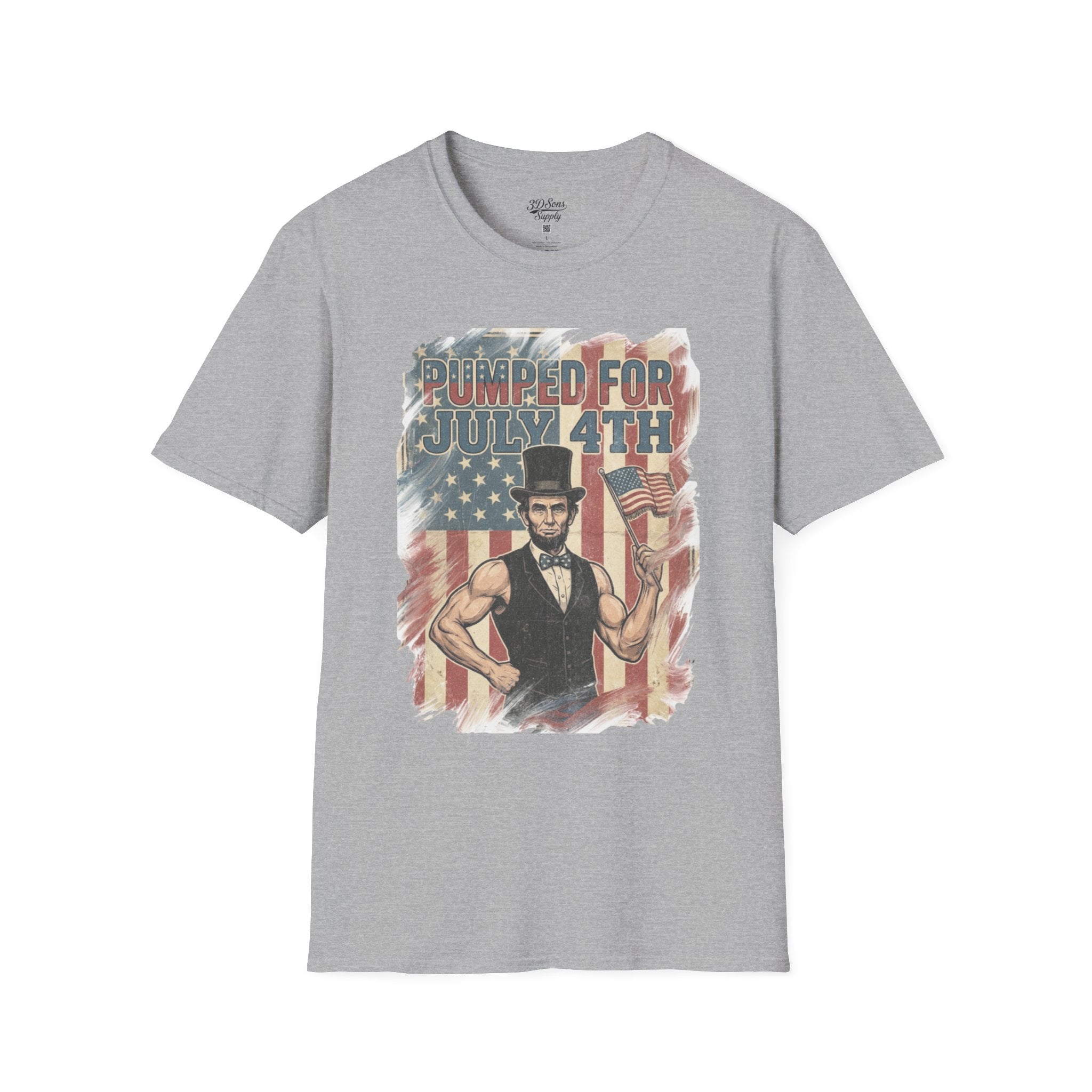 Pumped for July 4th T-Shirt | Patriotic Buff Abraham Lincoln Flag Design