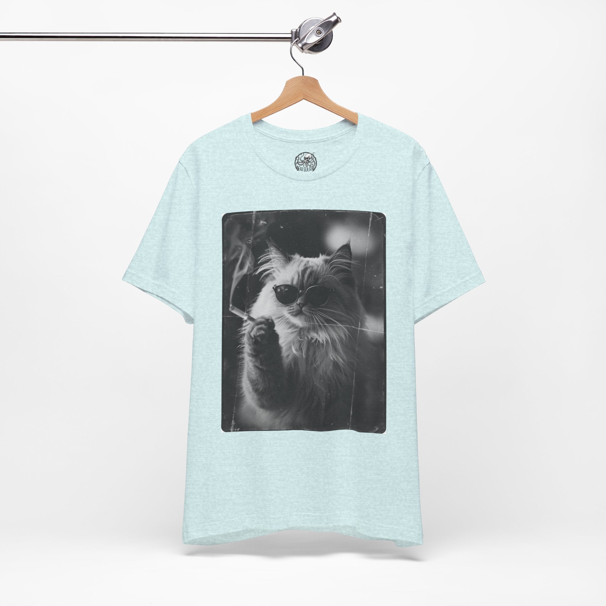 Smoking Cool Cat Portrait T-Shirt | Black & White Photo Cat Tee