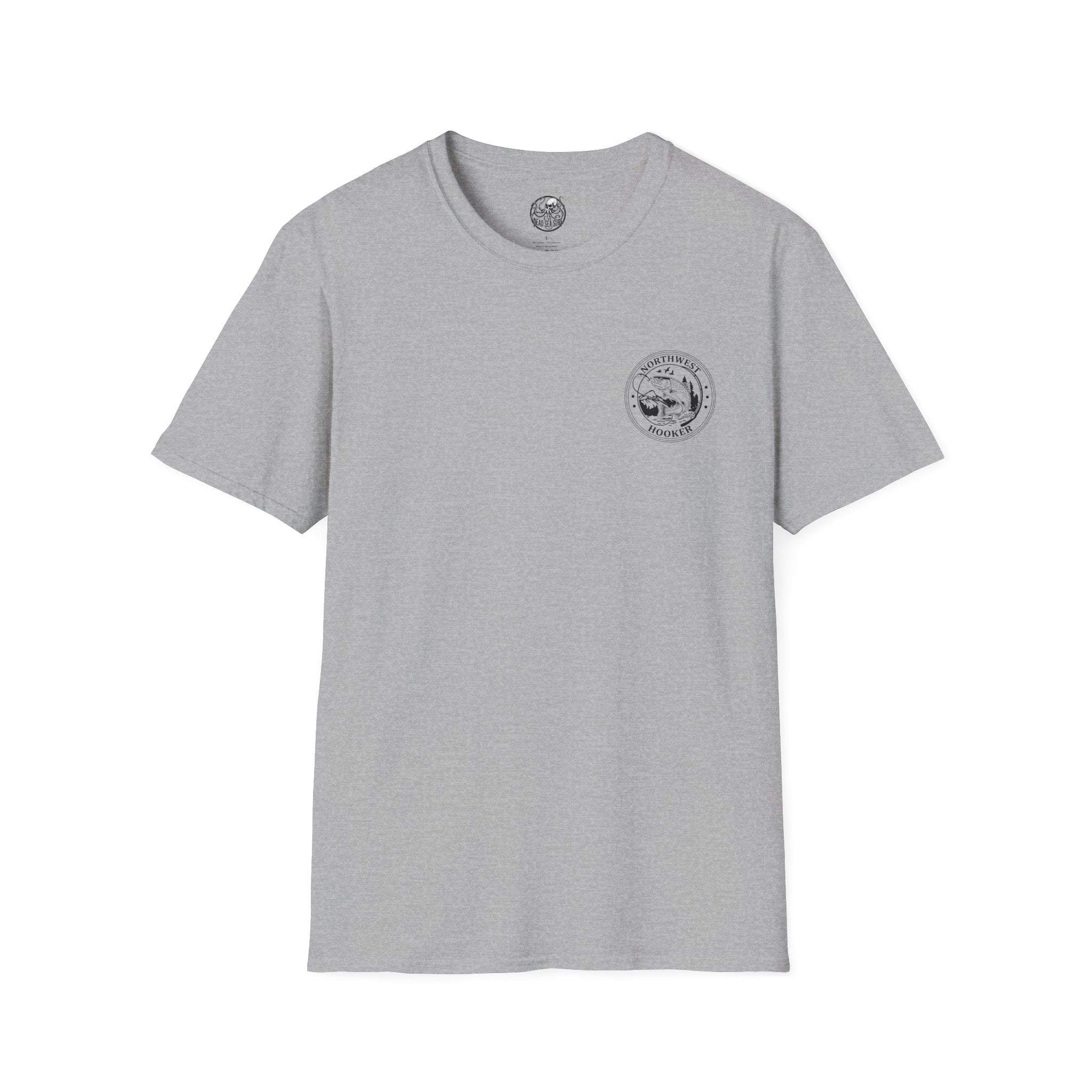 Northwest Hooker Trout Logo T-Shirt | Fishing Badge, Mountain River Design