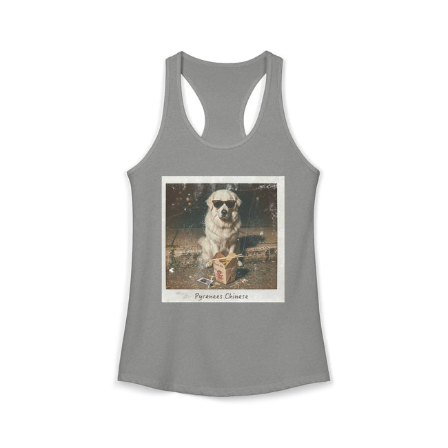Women's Pyrenees with Chinese Photo Racerback Tank — Vintage Pup Graphic