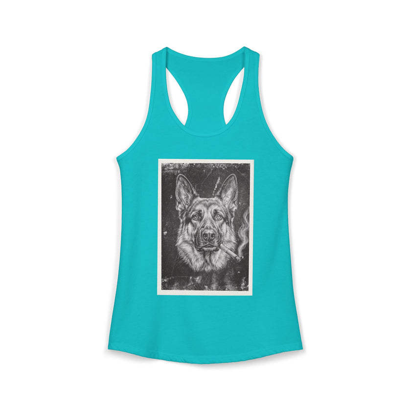 Smoking German Shepard Photo Racerback Tank — Vintage Pup Graphic
