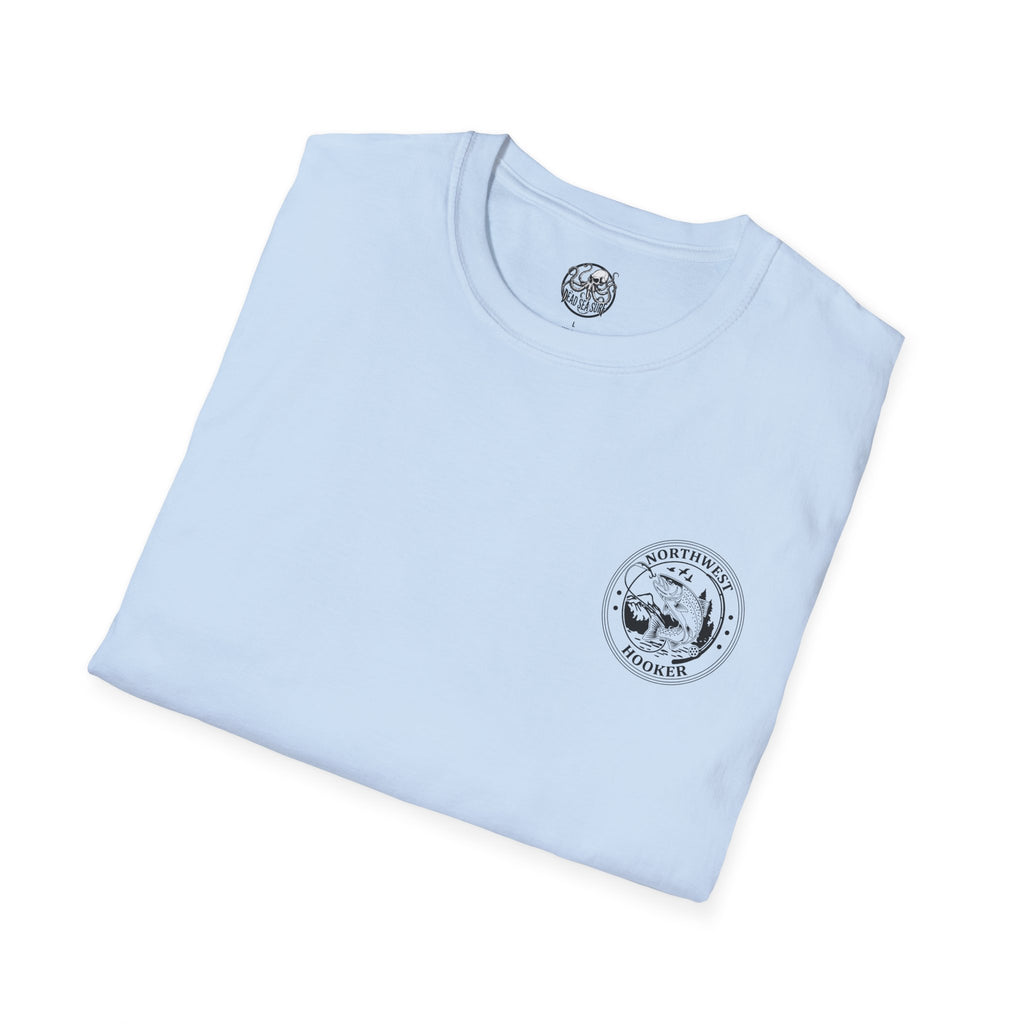 Northwest Hooker Trout Logo T-Shirt | Fishing Badge, Mountain River Design