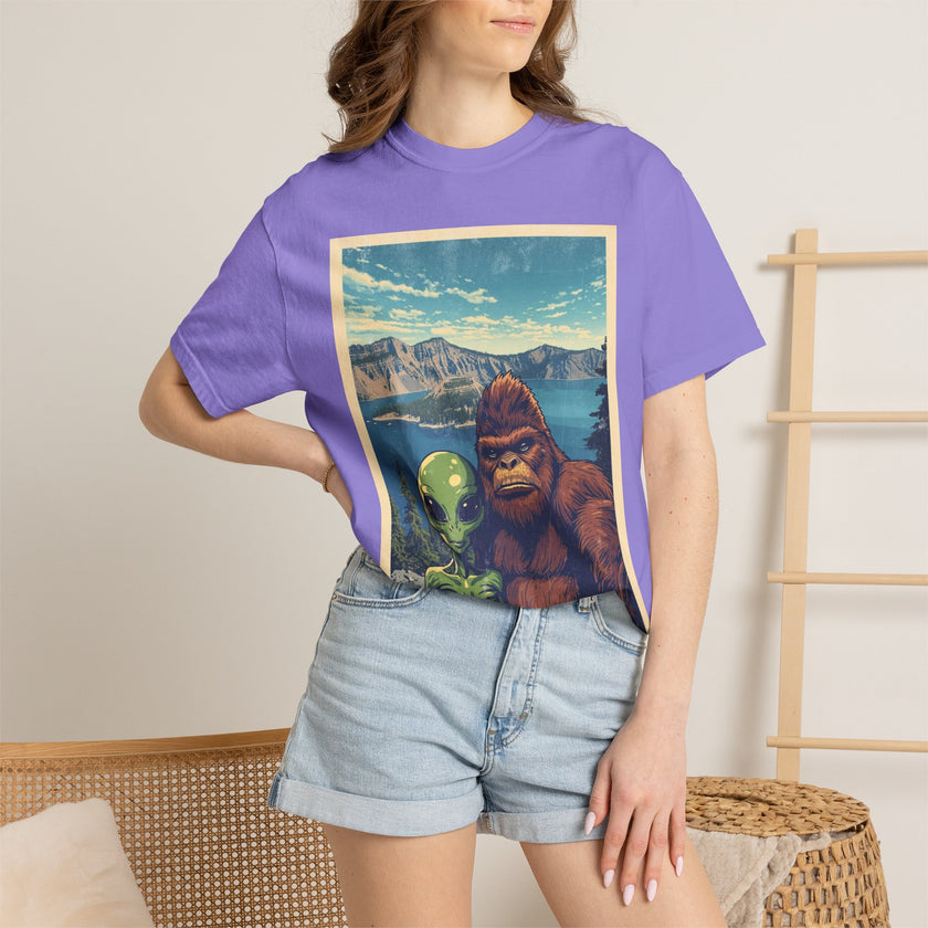 Crater Lake Alien & Bigfoot T-Shirt — National Park Adventure Tee
