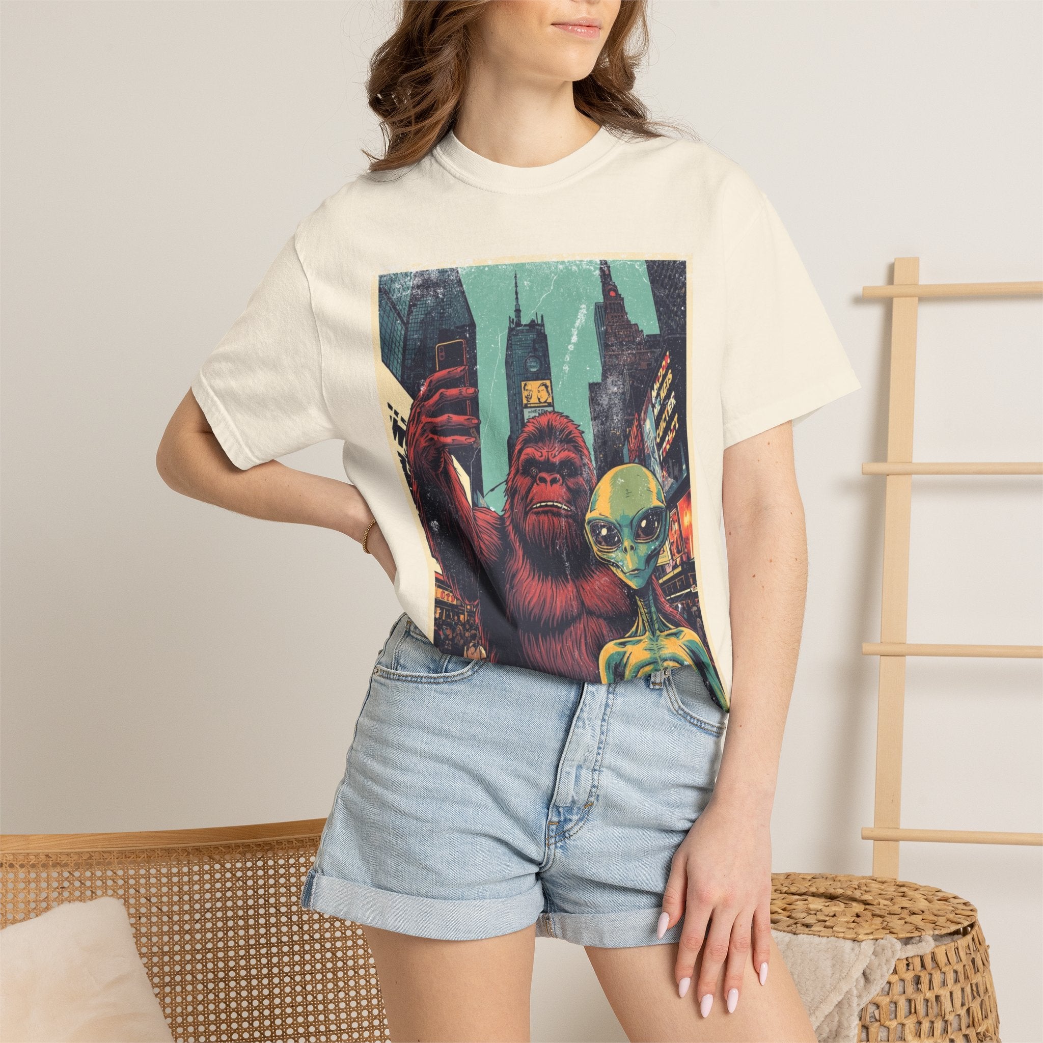 Alien & Bigfoot New York Times Square T-Shirt — Funny Urban Cryptid Tee