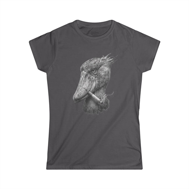 Women's Smoking Shoebill Stork Graphic Tee — Quirky Bird Lover Shirt