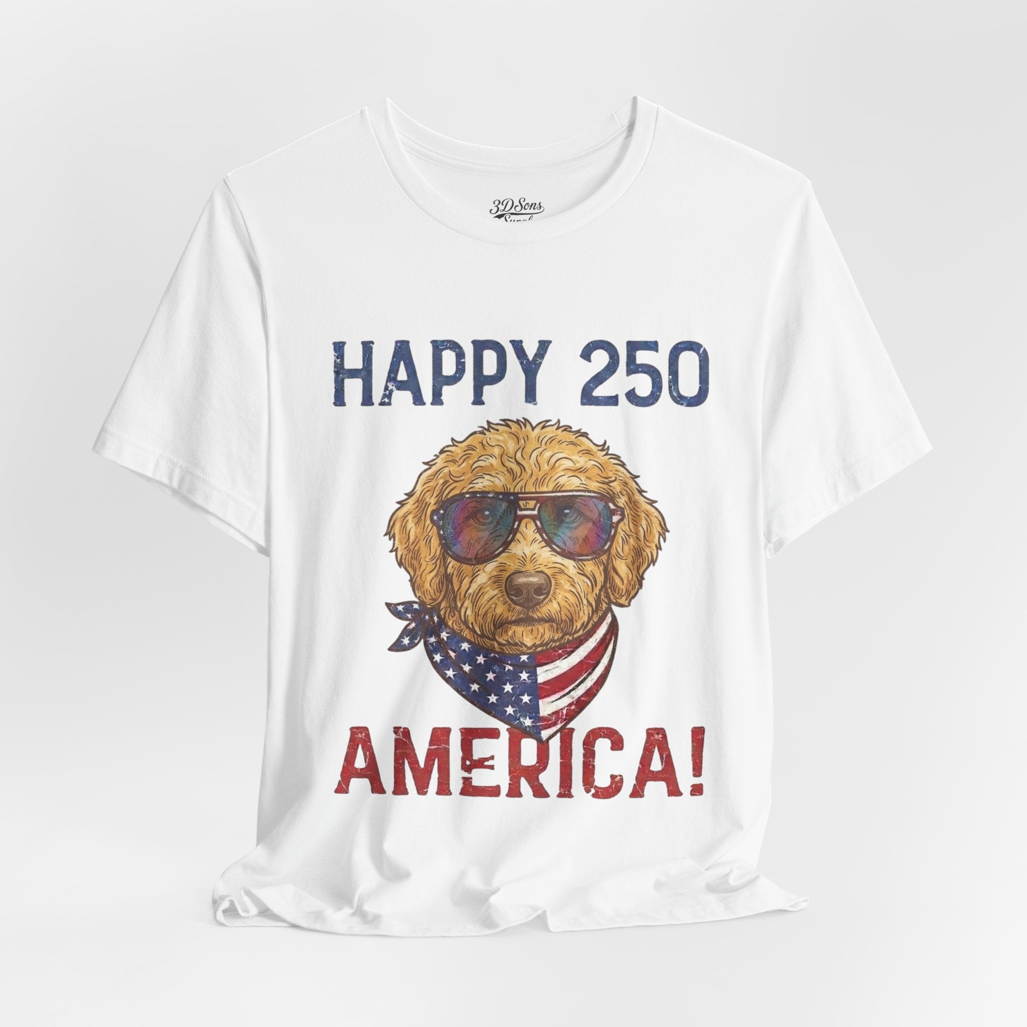 Happy 250 America! Patriotic Goldendoodle Tee