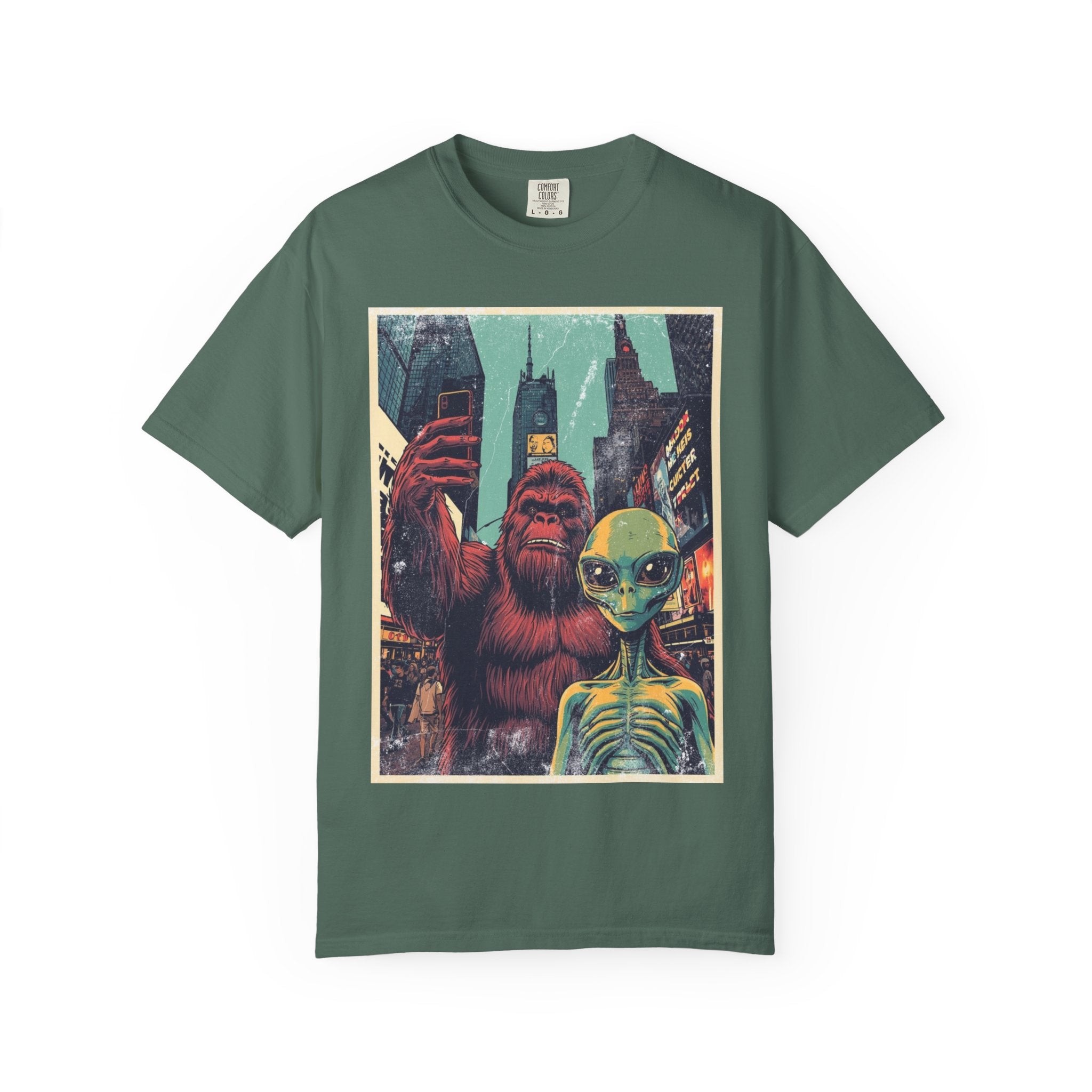 Alien & Bigfoot New York Times Square T-Shirt — Funny Urban Cryptid Tee