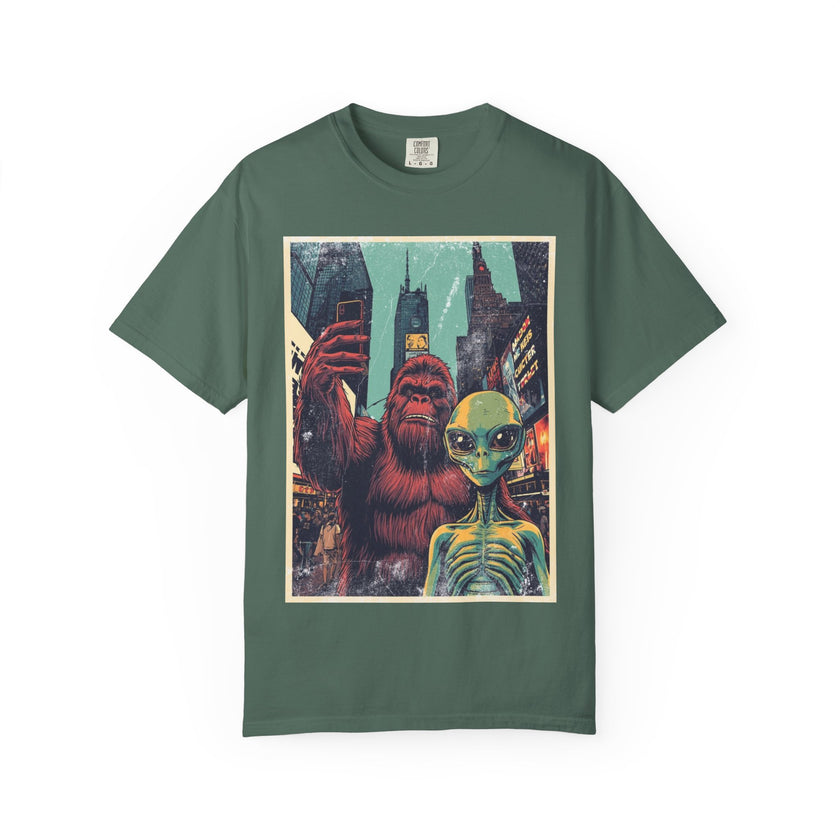 Alien & Bigfoot New York Times Square T-Shirt — Funny Urban Cryptid Tee