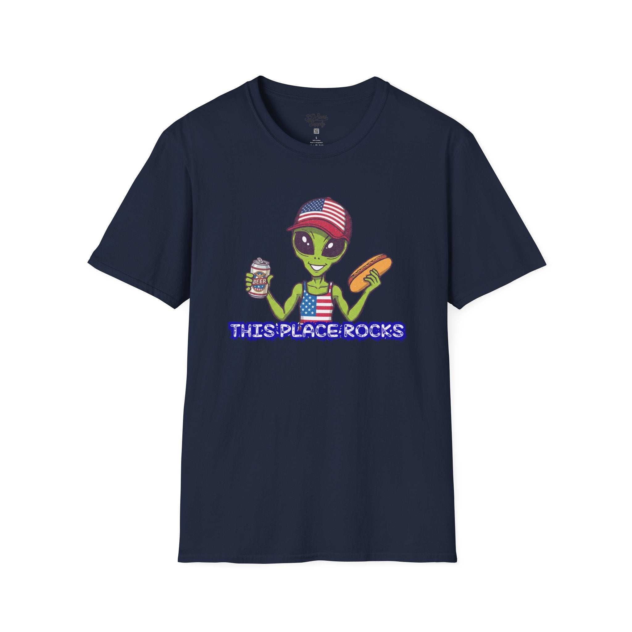 American Alien with Hot Dog and Beer T-Shirt | USA Flag Cap Fourth of July