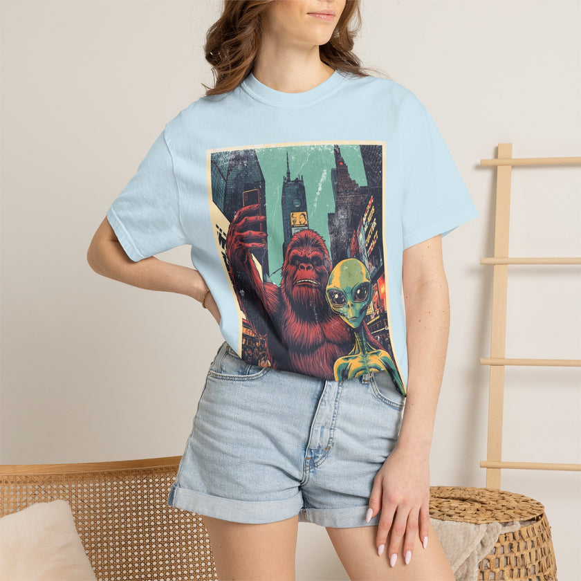 Alien & Bigfoot New York Times Square T-Shirt — Funny Urban Cryptid Tee