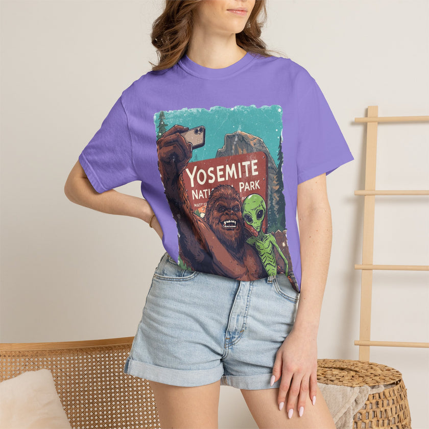 Alien & Bigfoot Yosemite T-Shirt — Camping Adventure Graphic Tee