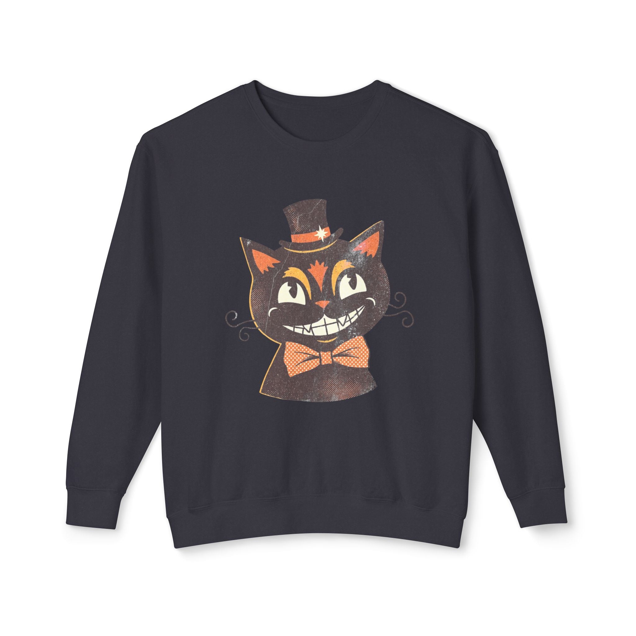 Vintage Smiling Black Cat Crewneck Sweatshirt | Halloween Top