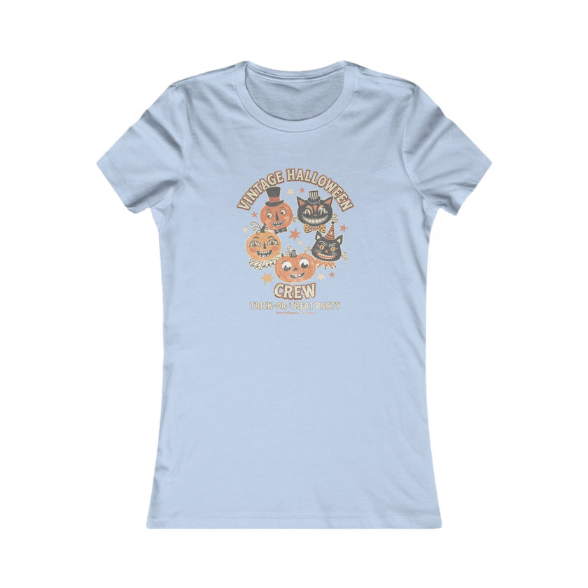 Women's Vintage Halloween Tee - 'Vintage Halloween Crew' Cute Pumpkin & Cat Graphic