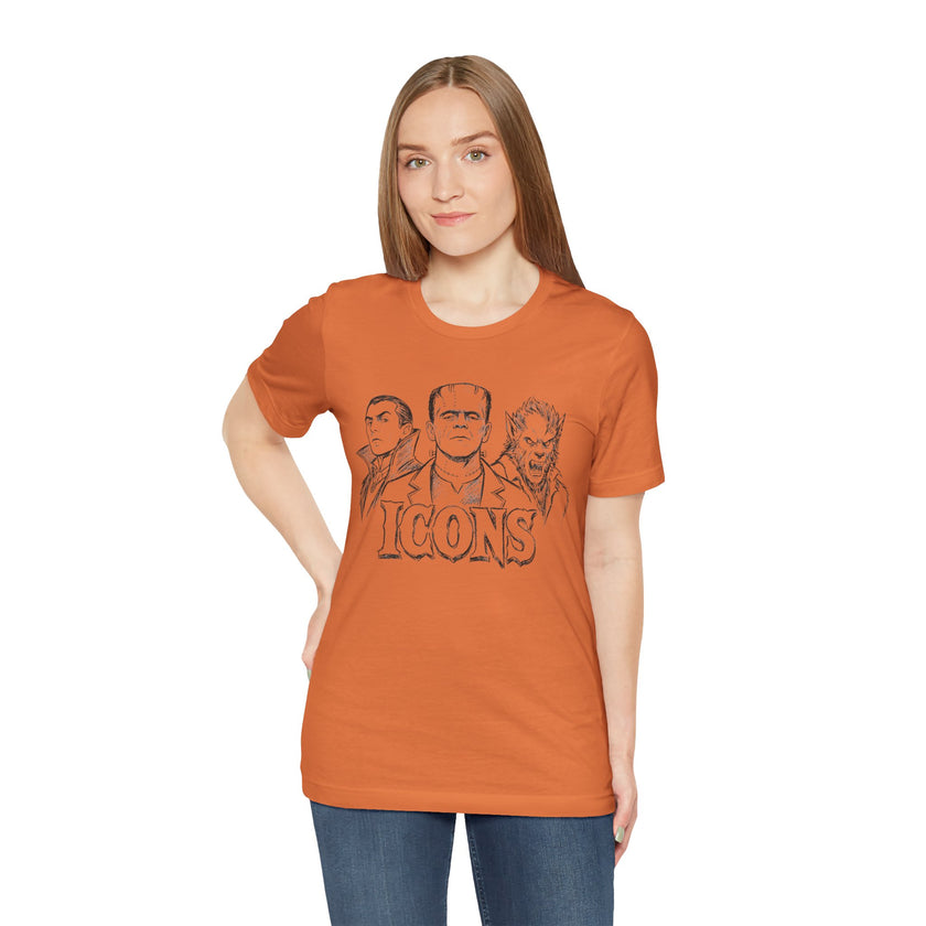 Icons Classic Monsters Tee — Dracula, Frankenstein & Werewolf Graphic T-Shirt