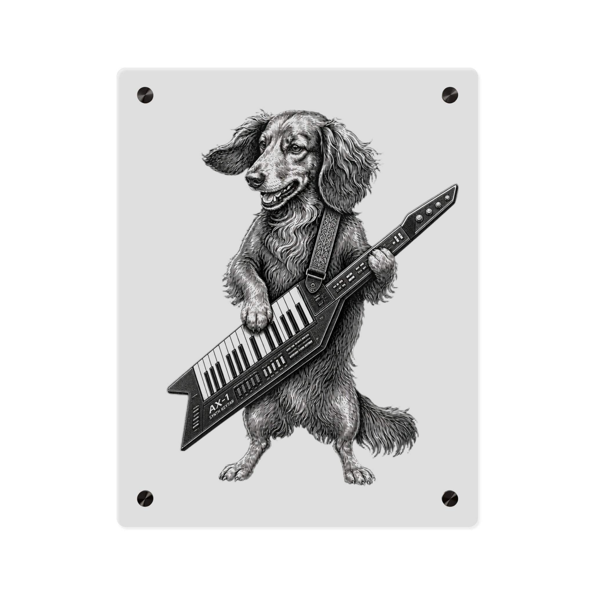 Dachshund Playing Keytar Acrylic Wall Art Panel