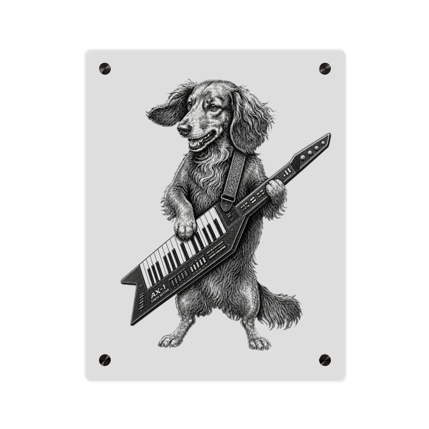 Dachshund Playing Keytar Acrylic Wall Art Panel