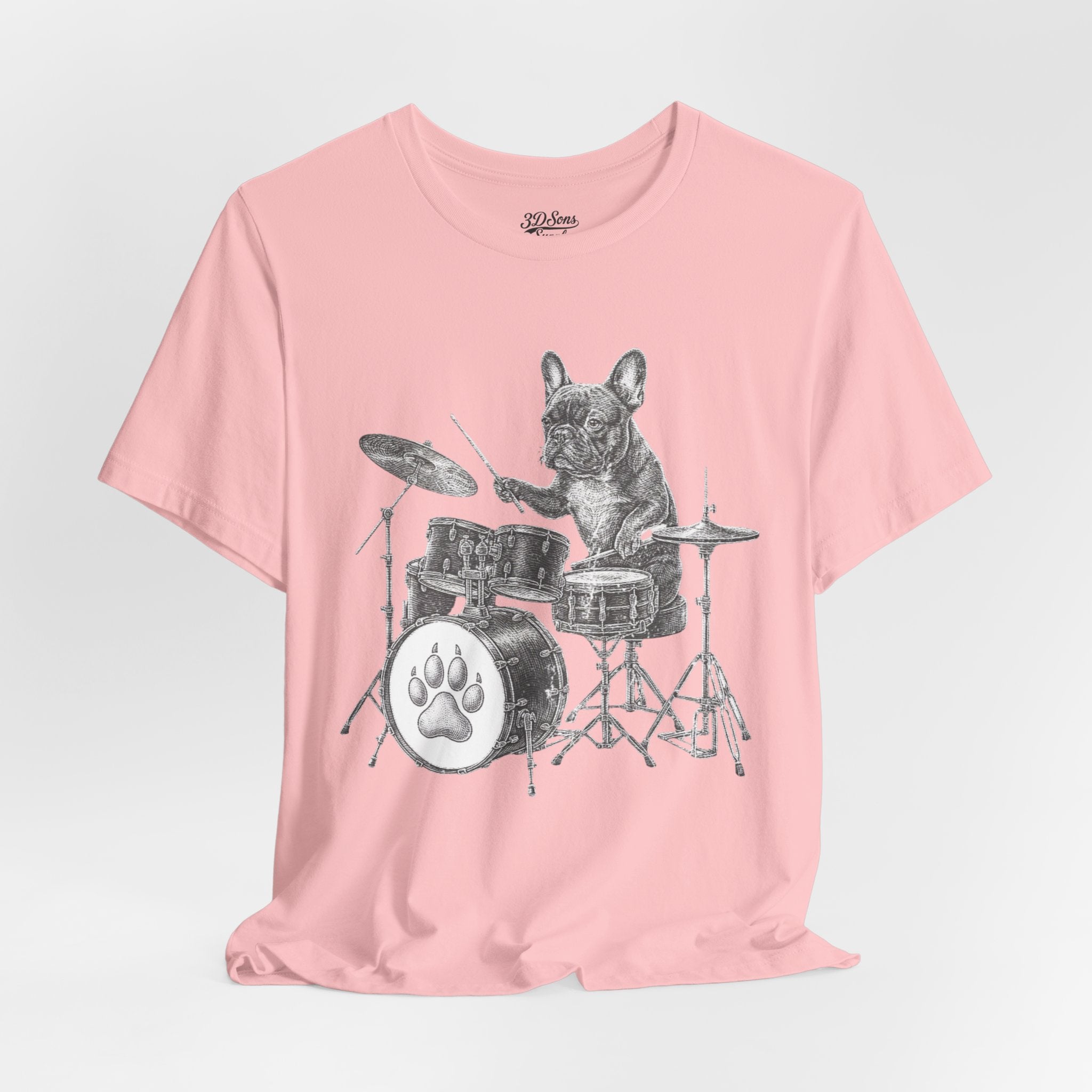Drumming French Bulldog T-Shirt — Cute Dog Playing Drum Graphic Tee