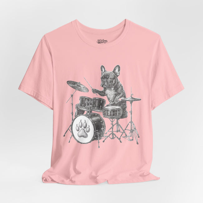 Drumming French Bulldog T-Shirt — Cute Dog Playing Drum Graphic Tee