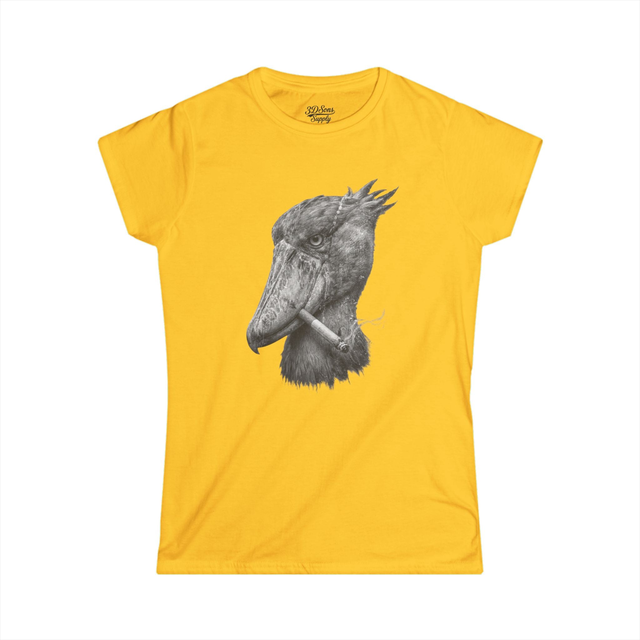 Women's Smoking Shoebill Stork Graphic Tee — Quirky Bird Lover Shirt
