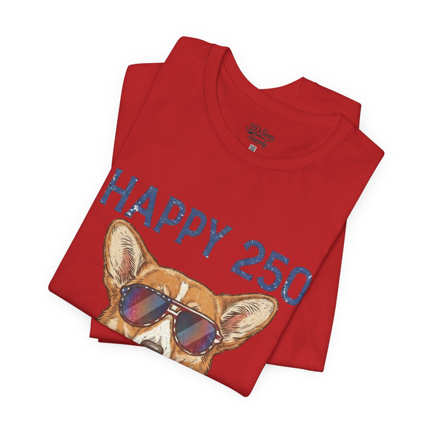 Happy 250 America! Corgi Sunglasses Patriotic Tee