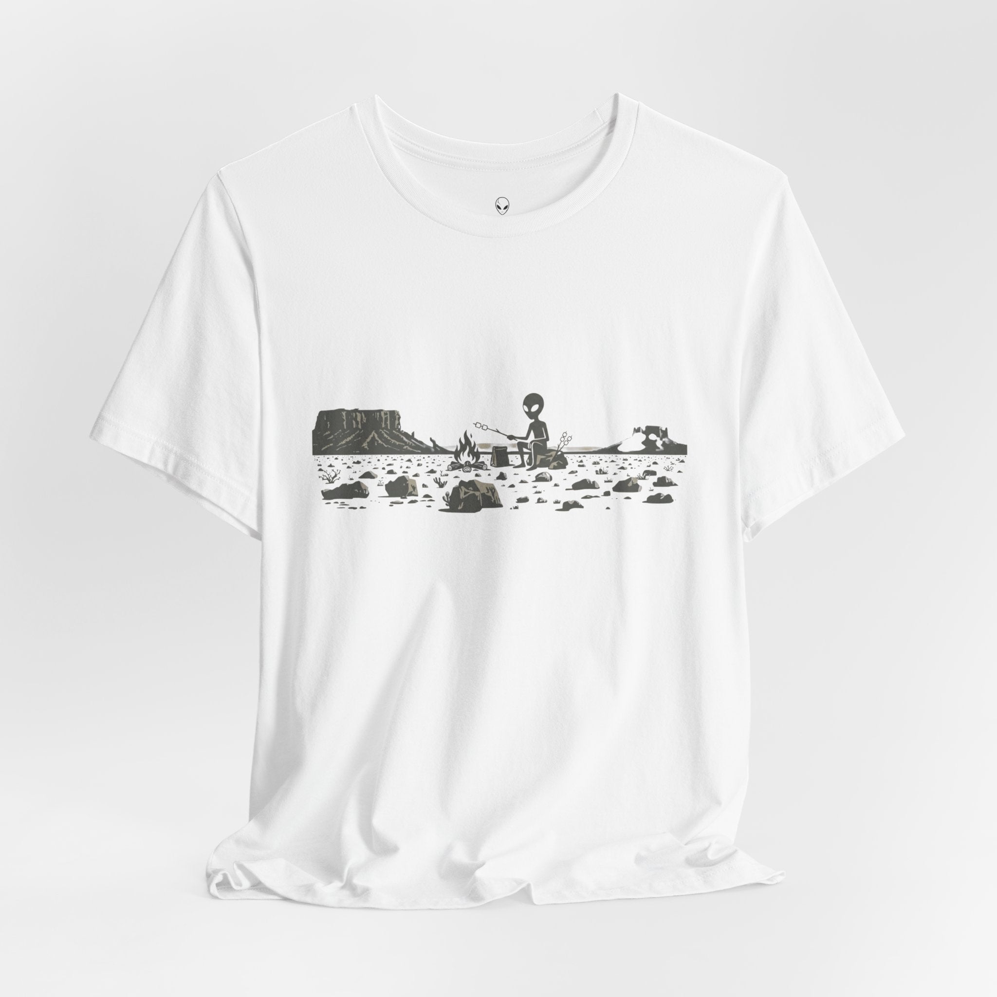 Alien Spaceship Campfire Illustration, Minimalist Landscape