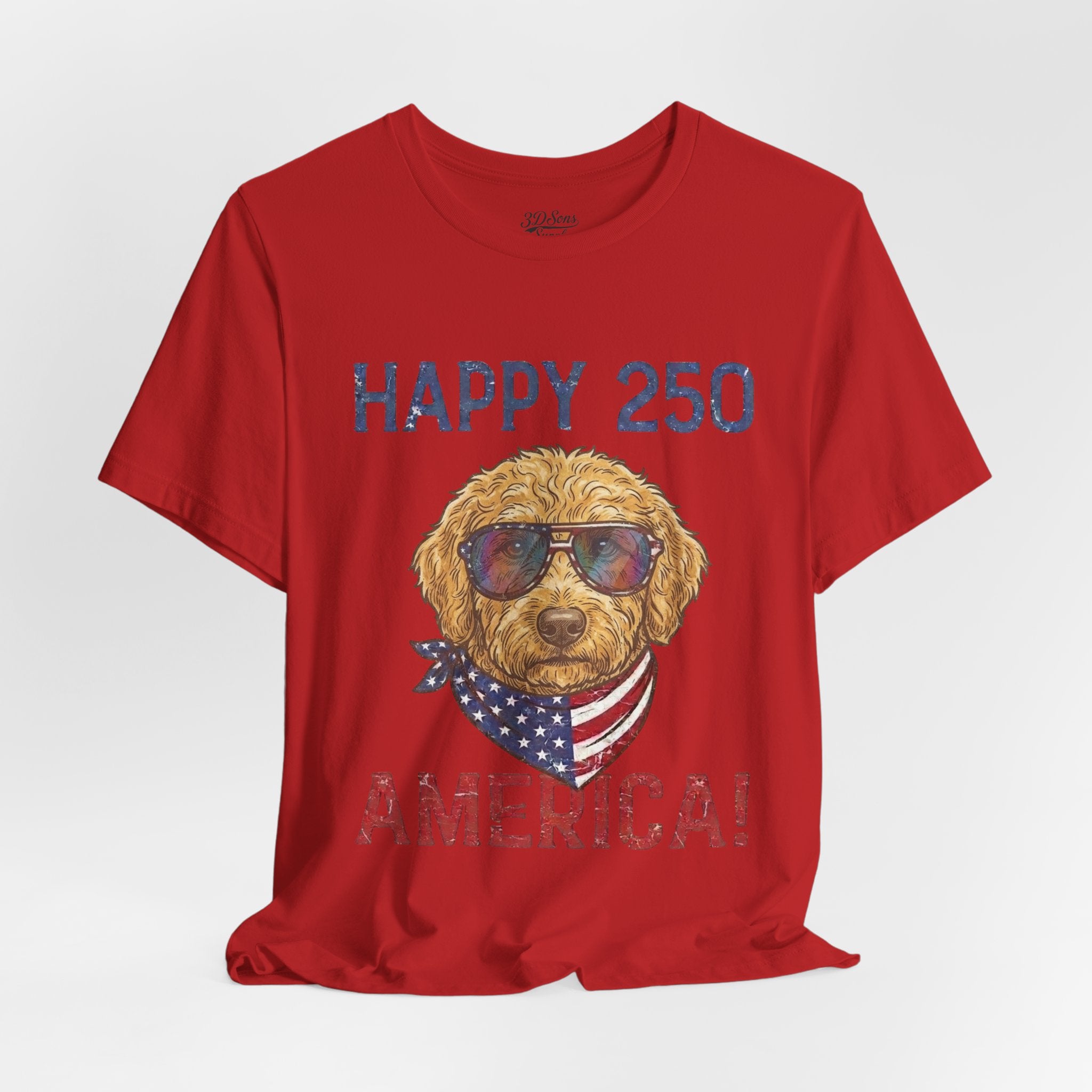 Happy 250 America! Patriotic Goldendoodle Tee