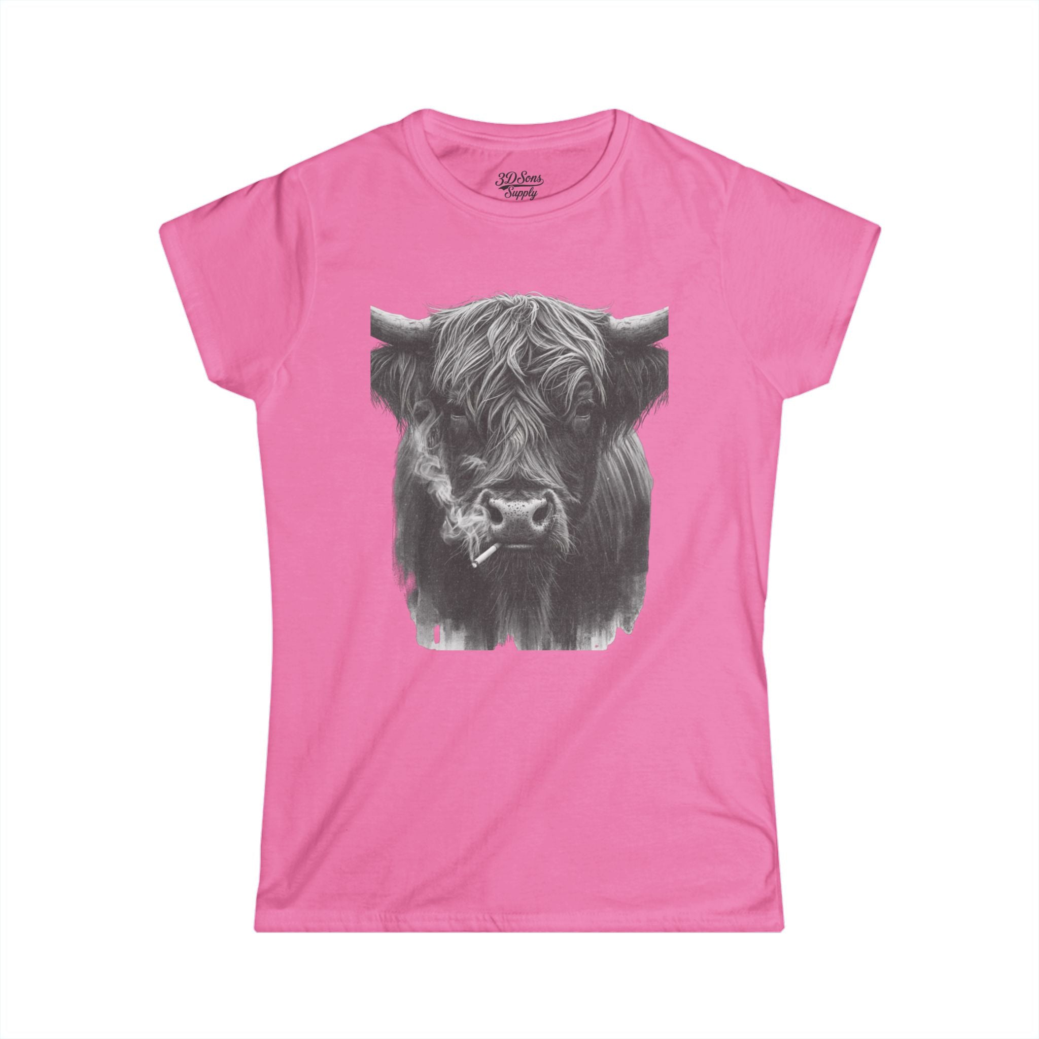 Women’s Softstyle Tee — Highland Cow Smoking Graphic