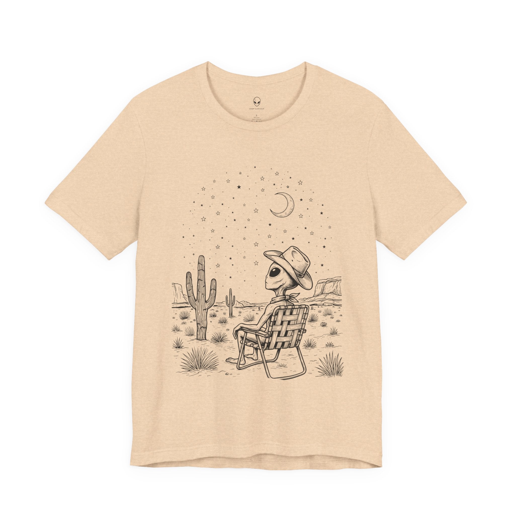 Alien Cowboy Sitting in Desert Tee | Night Sky Lawn Chair
