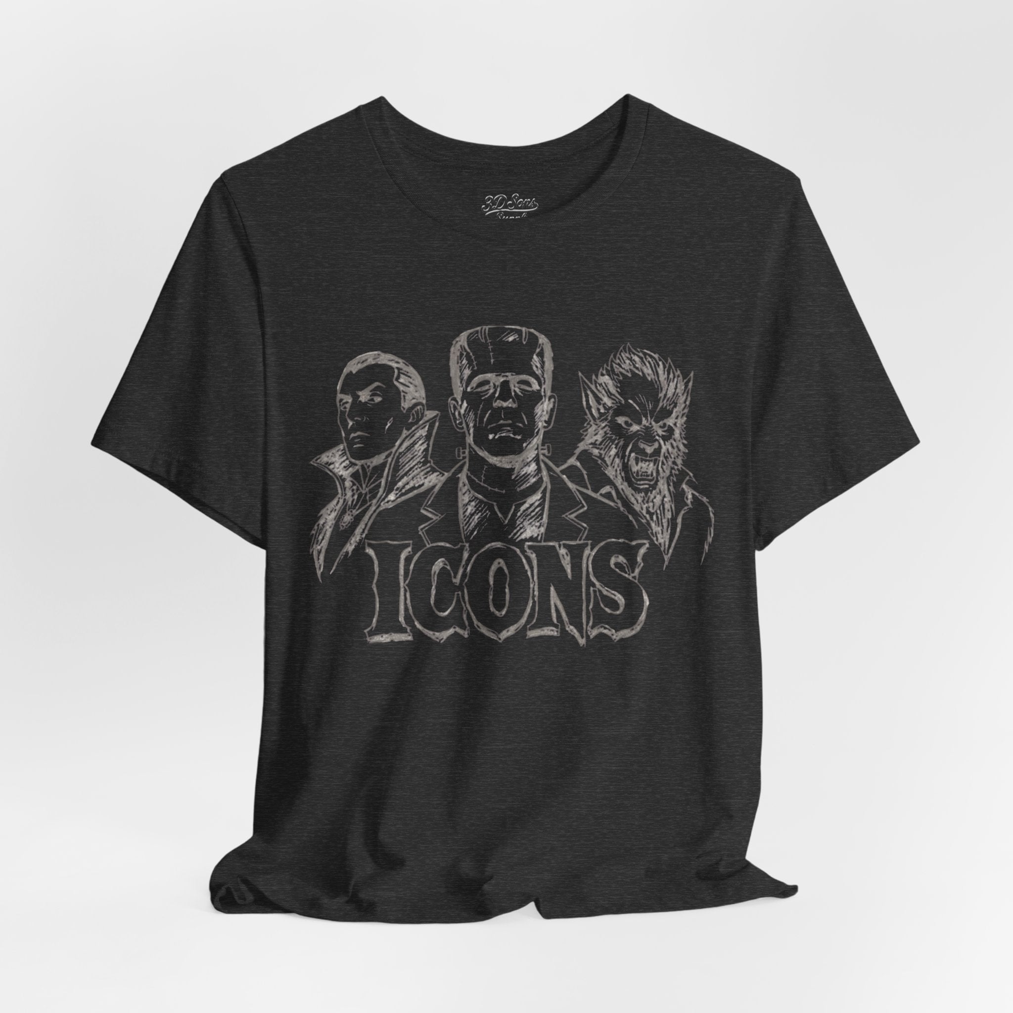 Icons Classic Monsters Tee — Dracula, Frankenstein & Werewolf Graphic T-Shirt