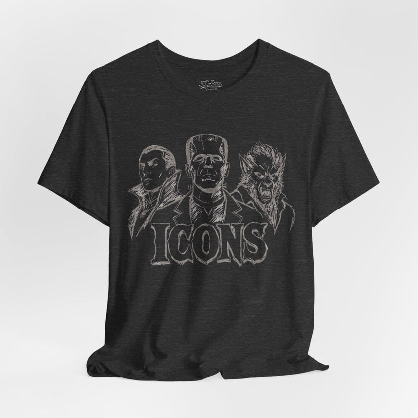 Icons Classic Monsters Tee — Dracula, Frankenstein & Werewolf Graphic T-Shirt