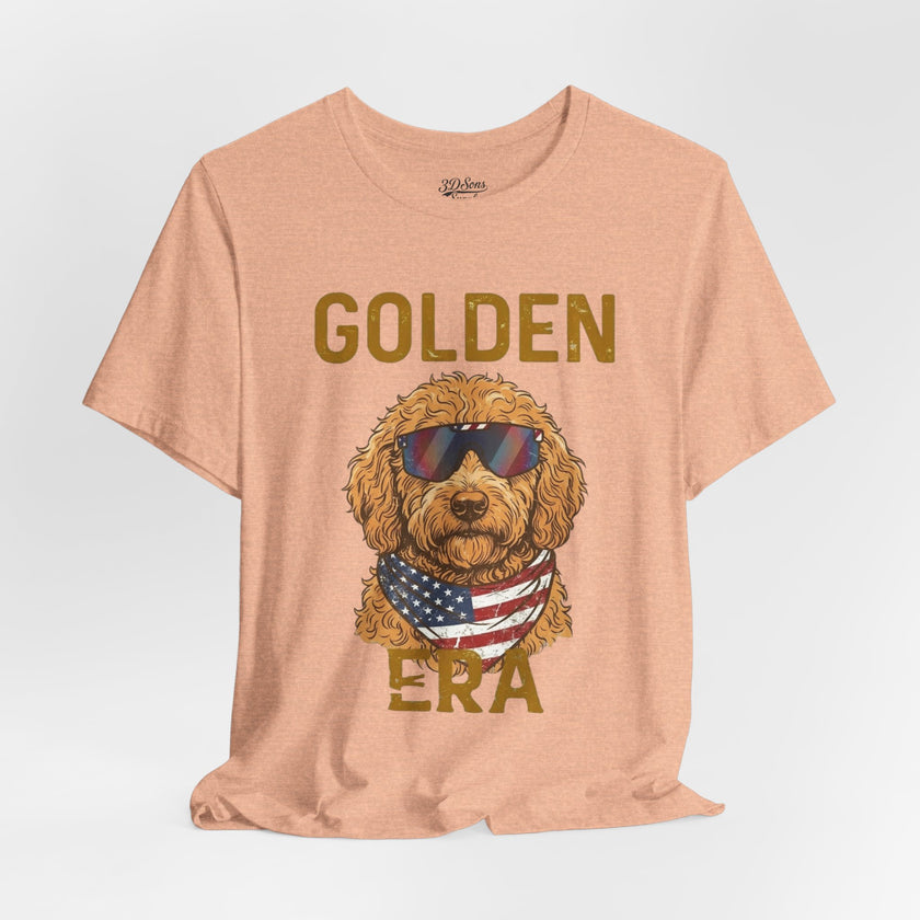 Golden Era Dog T-Shirt – American Flag Doodle with Sunglasses