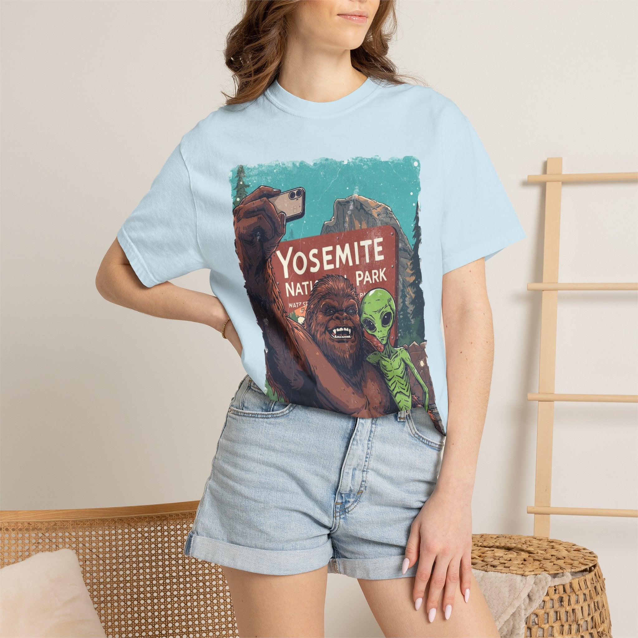 Alien & Bigfoot Yosemite T-Shirt — Camping Adventure Graphic Tee