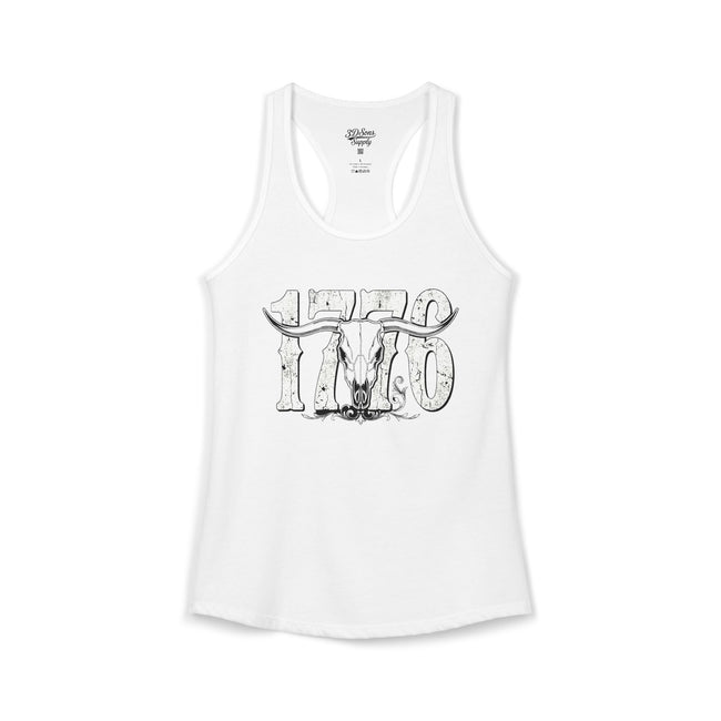 1776 Longhorn Skull Women's Racerback Tank
