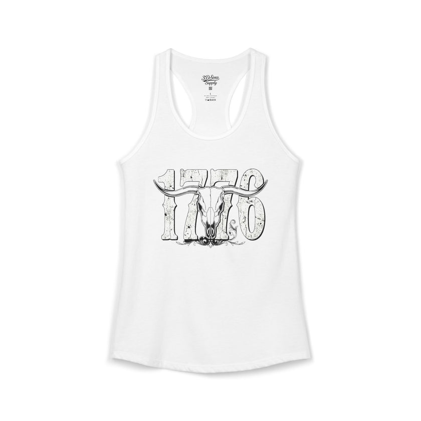 1776 Longhorn Skull Women's Racerback Tank