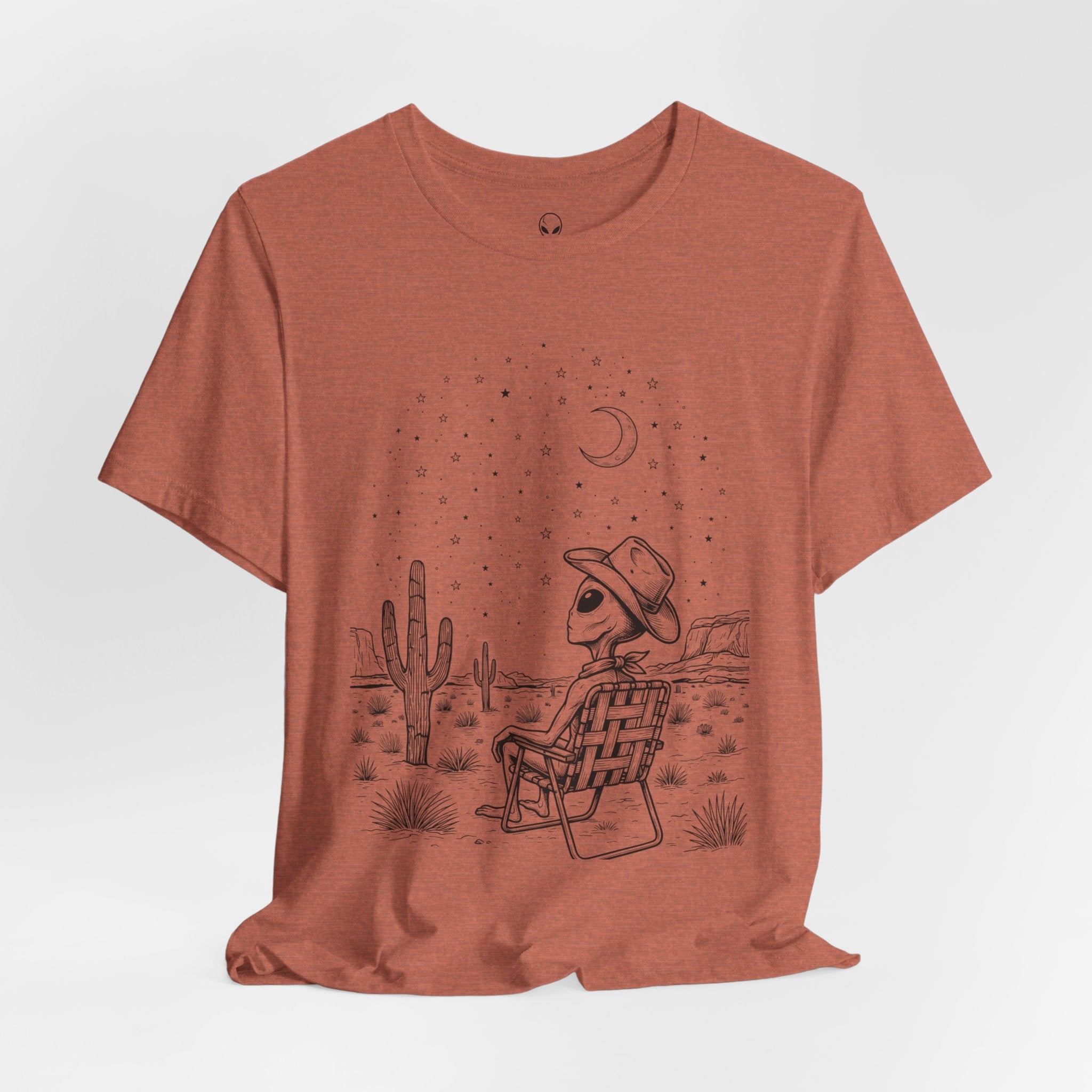 Alien Cowboy Sitting in Desert Tee | Night Sky Lawn Chair