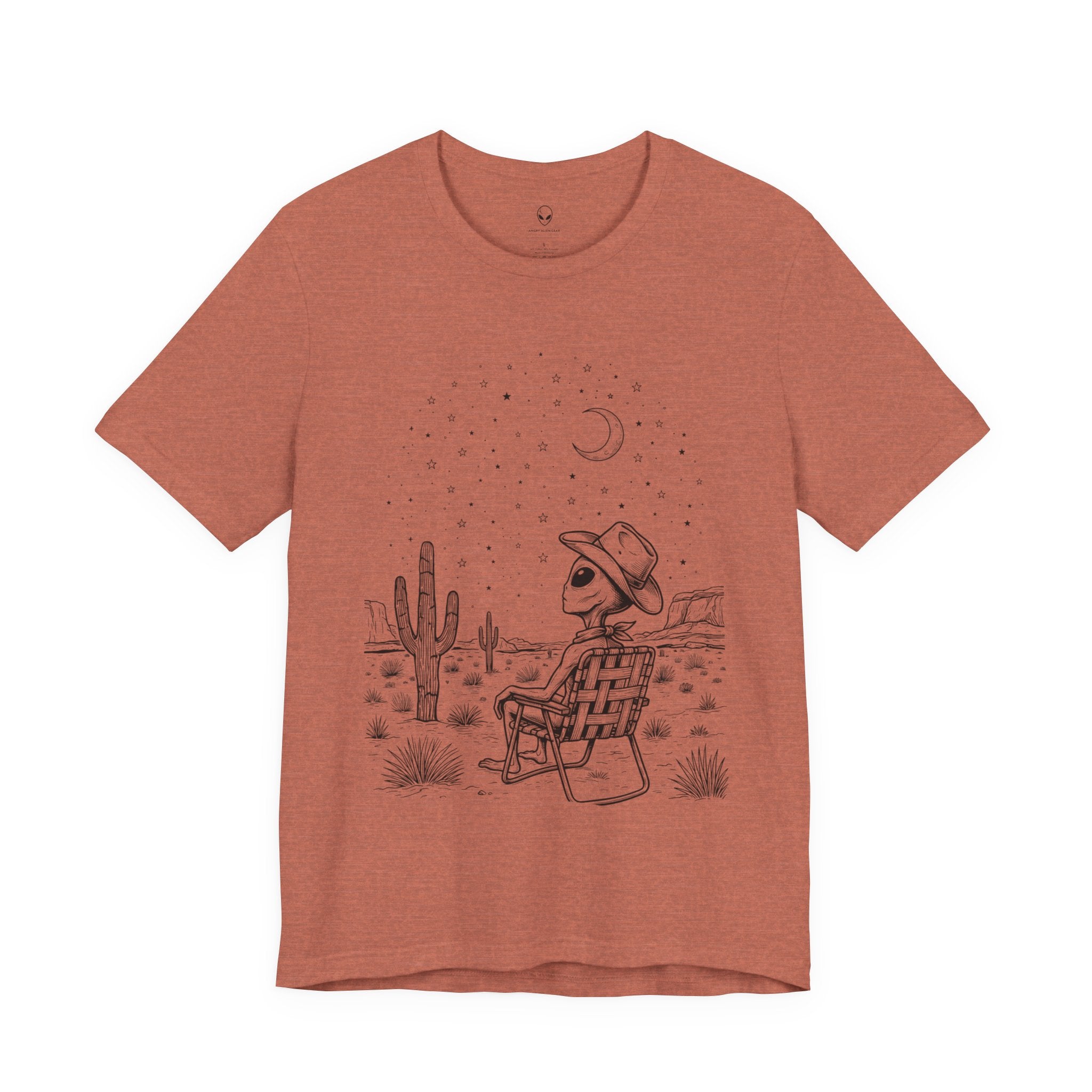 Alien Cowboy Sitting in Desert Tee | Night Sky Lawn Chair
