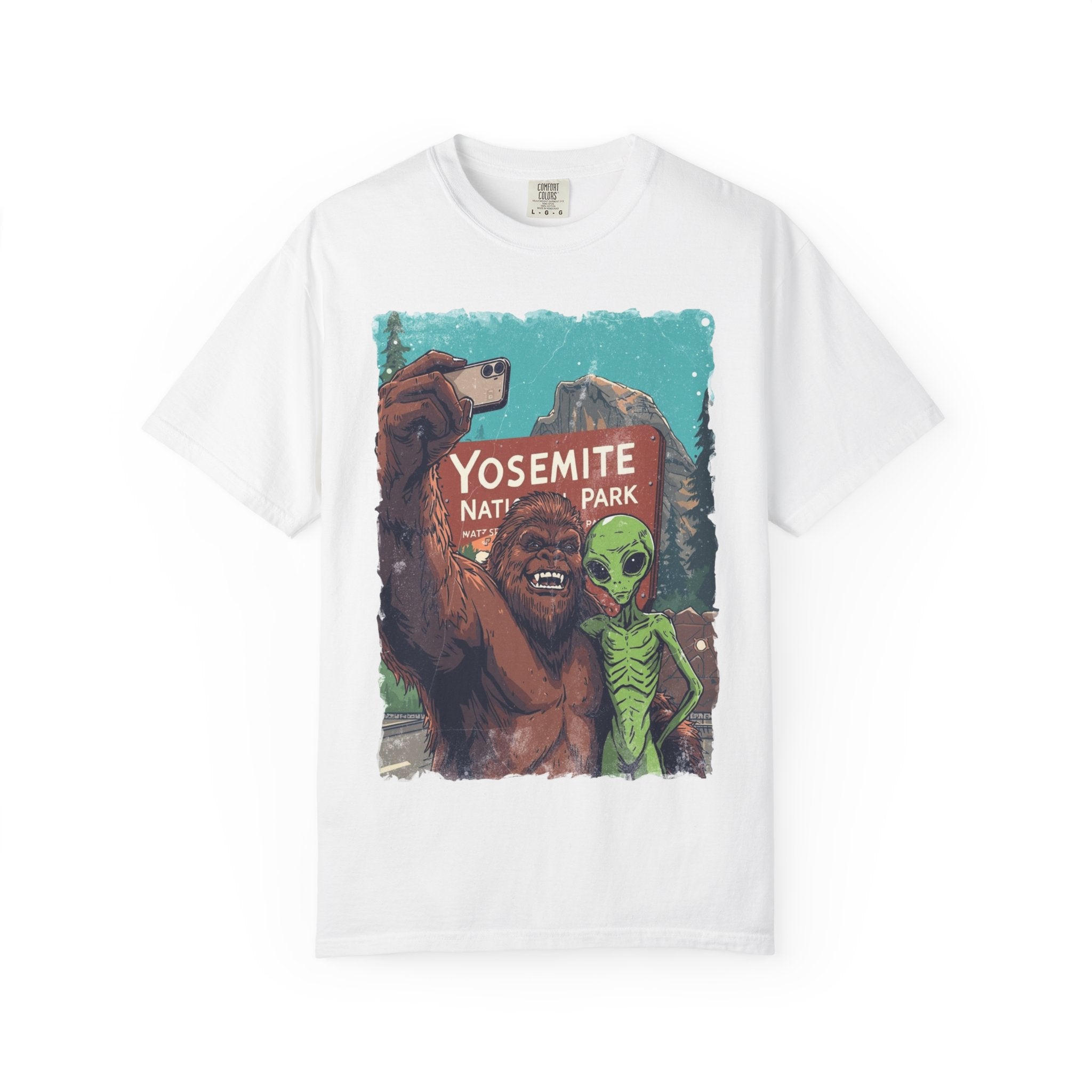 Alien & Bigfoot Yosemite T-Shirt — Camping Adventure Graphic Tee