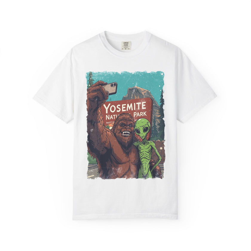 Alien & Bigfoot Yosemite T-Shirt — Camping Adventure Graphic Tee
