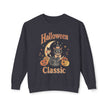 Vintage Halloween Cat Crewneck Sweatshirt | Retro Moon, Pumpkins, Witch Hat