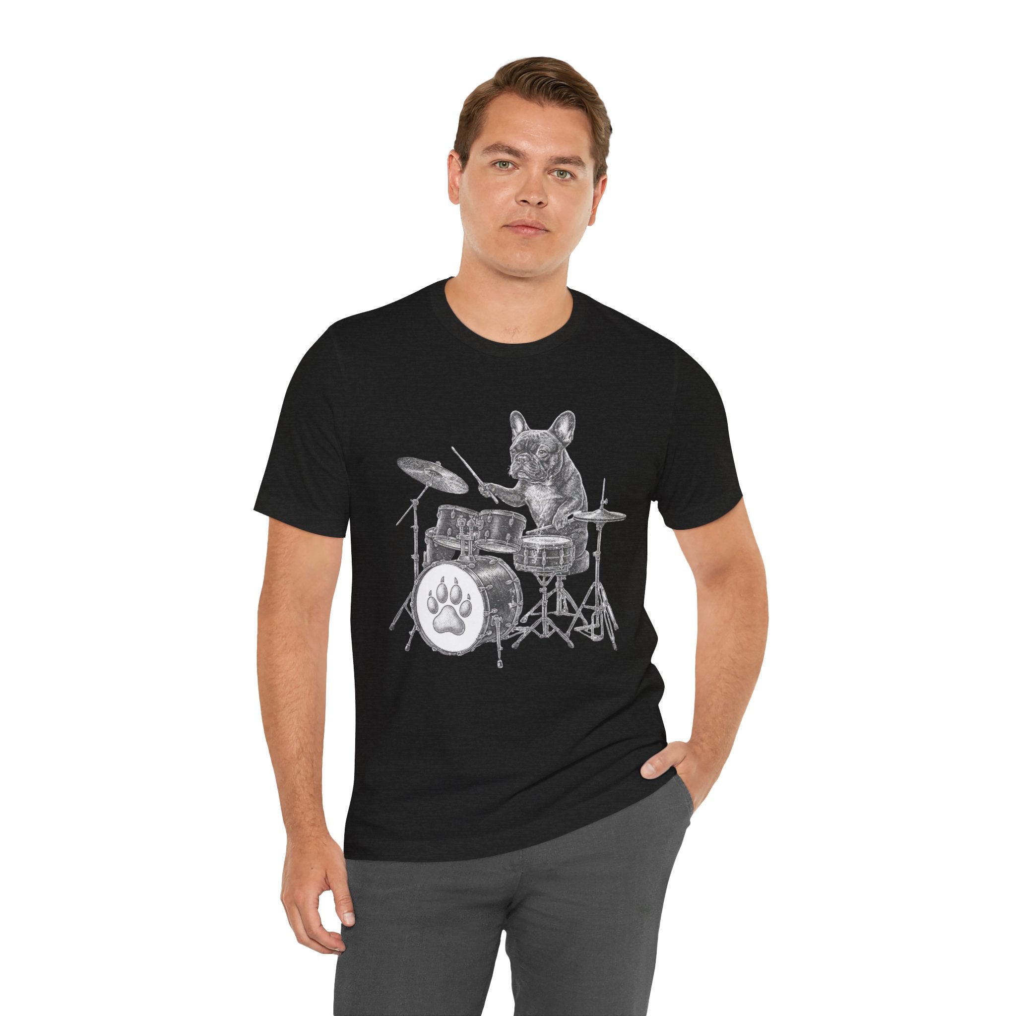 Drumming French Bulldog T-Shirt — Cute Dog Playing Drum Graphic Tee