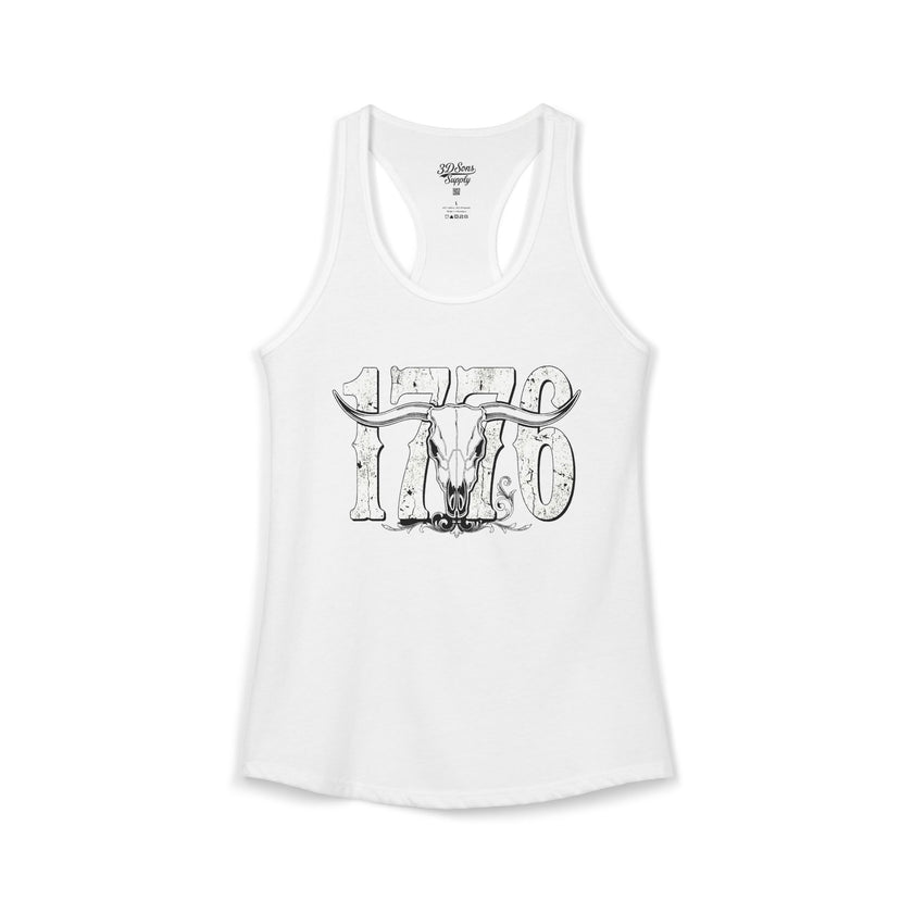 1776 Longhorn Skull Women's Racerback Tank