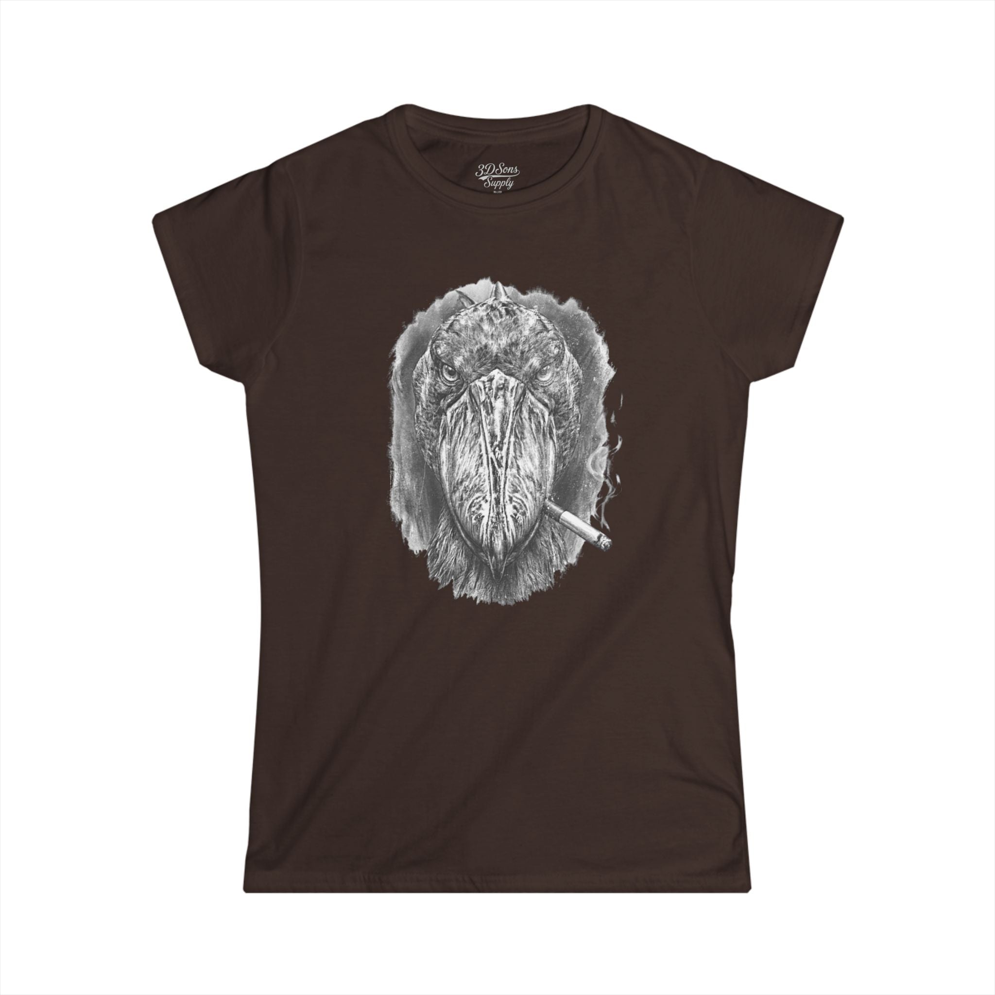 Shoebill Stork Portrait Retro Smoking Graphic Tee — Women's Softstyle T‑Shirt