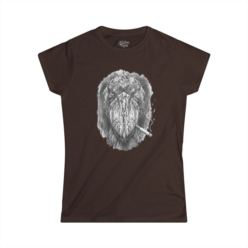 Shoebill Stork Portrait Retro Smoking Graphic Tee — Women's Softstyle T‑Shirt