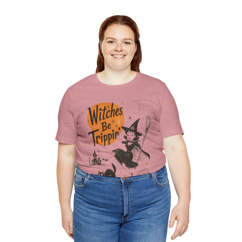 Witches Be Trippin' Halloween Tee - Cute Witch Cat Graphic T-Shirt