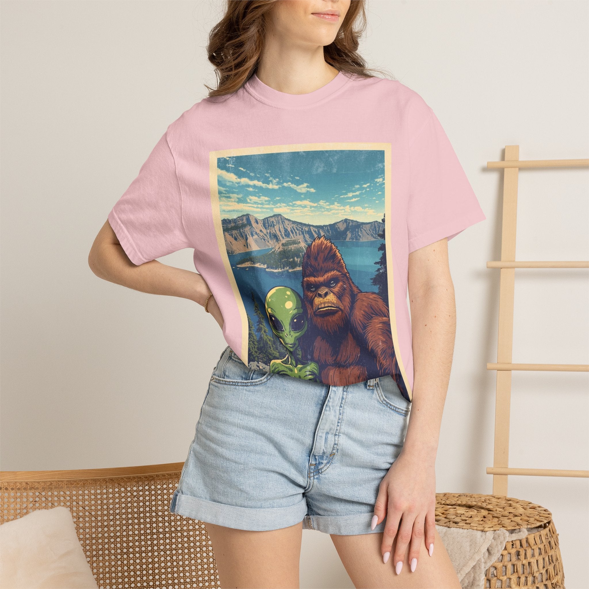 Crater Lake Alien & Bigfoot T-Shirt — National Park Adventure Tee