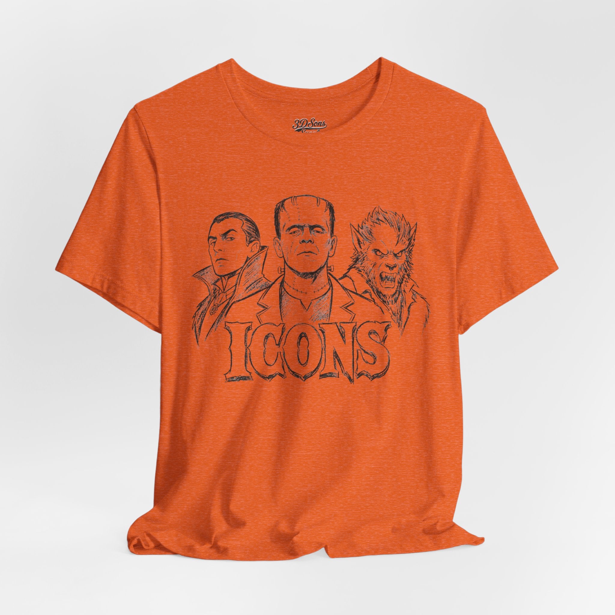 Icons Classic Monsters Tee — Dracula, Frankenstein & Werewolf Graphic T-Shirt
