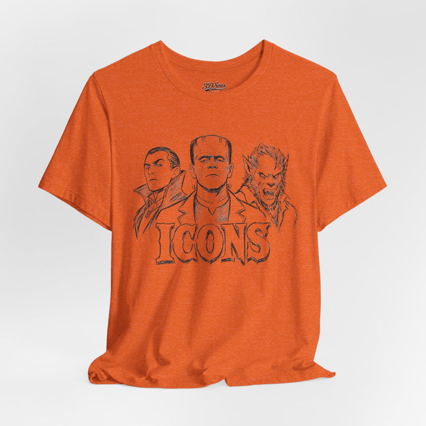Icons Classic Monsters Tee — Dracula, Frankenstein & Werewolf Graphic T-Shirt
