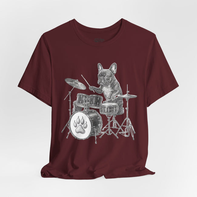 Drumming French Bulldog T-Shirt — Cute Dog Playing Drum Graphic Tee