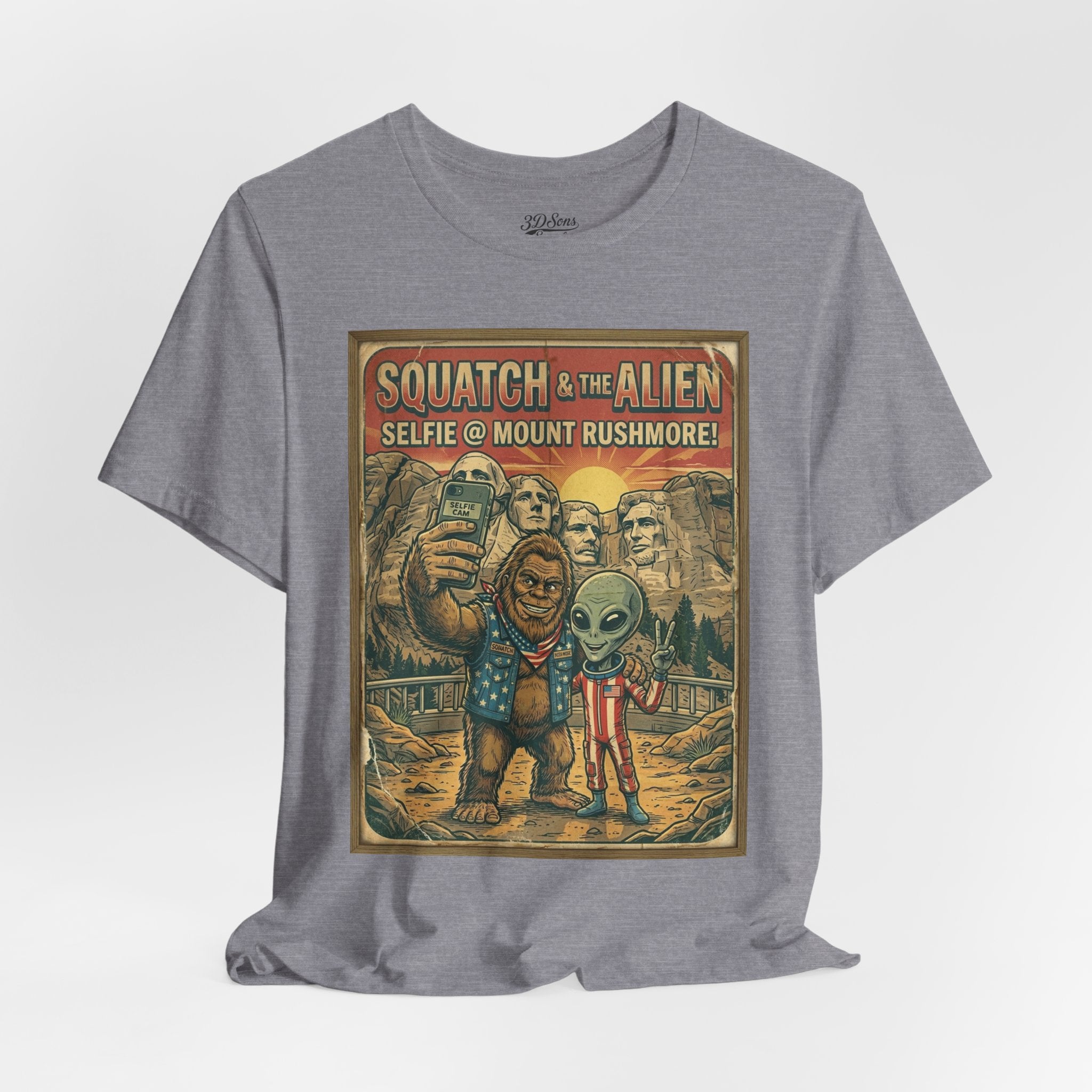 Squatch & The Alien Selfie Mount Rushmore, Bigfoot Alien Poster Shirt